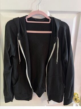 Vuori Black Zip Hoodie with White Drawstrings